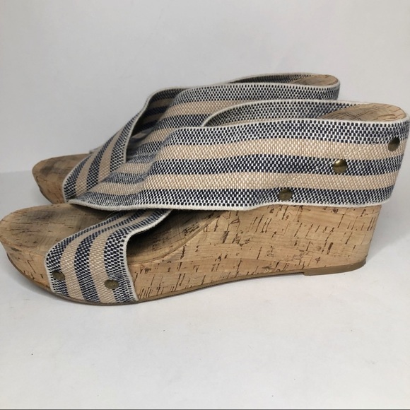 Lucky Brand cream navy X strap cork wedge heels - Picture 6 of 11